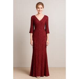 JS Collections Burgundy Sequin Embroidered Gown - Size 22W